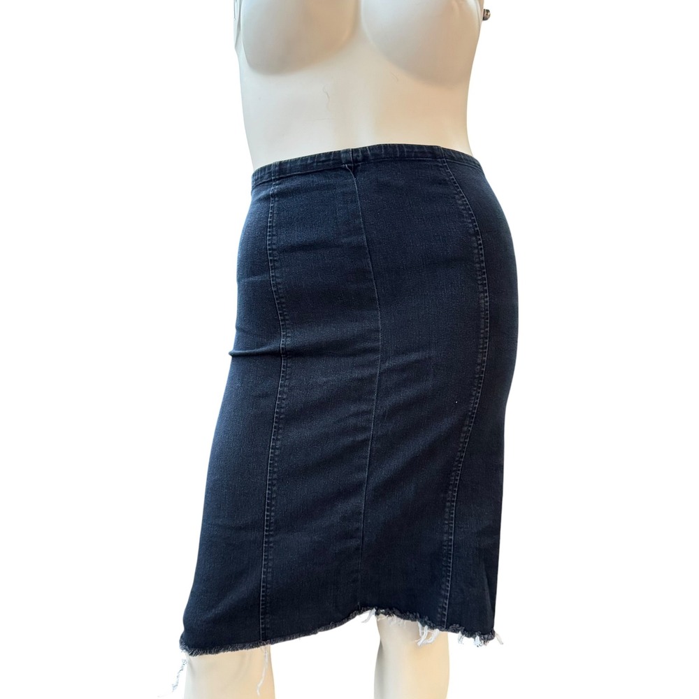 Spanner Denim Midi Skirt Vintage Y2K Dark Blue Wash Raw Hem Side Zip Grunge 12